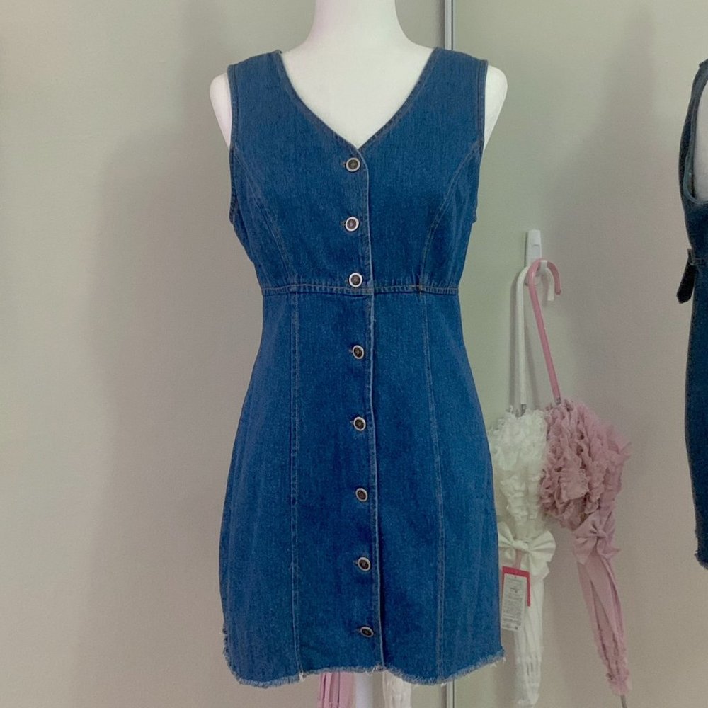 90's Vintage Denim Button-up Dress